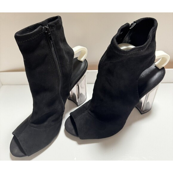 Charlotte Russe Kloude-16 Women 7 1/2 Black Lycra Clear Heels Zippers Going Out - Picture 1 of 16